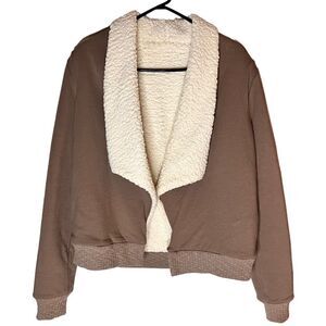Anthropologie Splendid tan knit cream sherpa open front cardigan REVERSIBLE S